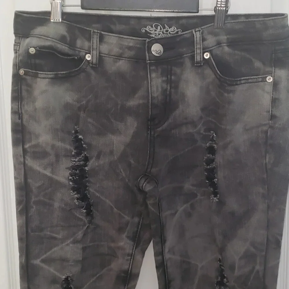 Do Denim Distressed Charcoal Grey Acid Wash Jeans - Picture 3 of 16